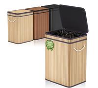 Mihoho 80 Liter/21 Gallon Large Trash Can with Lid, Garbage Bin Wastebasket made of bamboo, Outdoor Garbage Can/Waste/Basket Bin for Home, Office, Bathroom, Kitchen 40X30X60 CM (Khaki D)