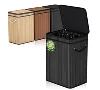 Mihoho 80 Liter/21 Gallon Large Trash Can with Lid, Garbage Bin Wastebasket made of bamboo, Outdoor Garbage Can/Waste Bin for Home, Office, Bathroom, Kitchen 40X30X60 CM (Black D)