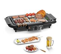 Mihoho Electric BBQ Grill, Smokeless Non-Stick Indoor/Outdoor Barbecue, 2000W Double tube High Power Portable Removable Stand Grill for BBQ Party (Black A)