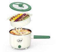 Mihoho Electric Hot Pot with Steamer, Portable Nonstick Frying Pan with Dual Power Control, Electric Shabu Shabu Cooker for Noodle, Oatmeal, Pasta, Ramen, 1.5L (Green), YDS2420