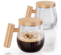 Mihoho Electric Self Stirring Coffee Mug 2Pcs Set, 400ml Mixing Mug, High Speed Suitable for Coffee/Milk/Protein Powder, Heat-Protection Glass Coffee Blender with Lid (Transparent C)