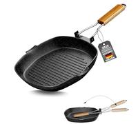 Mihoho Grill Pan Induction Grooved 24 x 24 cm Stone Coated Non-Stick Frying Pan Fire Pan Induction and Oven-Safe Steak Square (24 cm)
