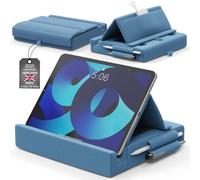Mihoho Tablet Pillow Holder, Soft Pillow Pad with Pocket, Pillow Stand with Storage, Foldable iPad Holder for Leg, Bed, Sofa, and Desk (Blue G)