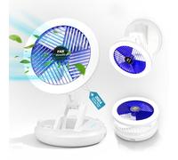 Mihoho Whole Room Air Circulator, 4 Speeds Fan with Light, Cordless Foldable Fan with Lamp for Home, Office, Desk, Outdoor, Ceiling & Wall Mount (Blue (with light))