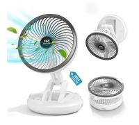 Mihoho Whole Room Air Circulator, 4 Speeds Fan with Light, Cordless Foldable Fan with Lamp for Home, Office, Desk, Outdoor, Ceiling & Wall Mount (Light gray)