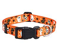 Mihqy Halloween Dog Collar - Pumpkin Bat Ghost Pattern - Adjustable for Small Medium Large Dogs (Halloween,M)