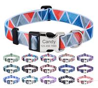 Mihqy Personalized Dog Collars, Customized Dog Collar with Name and Phone Number, Multiple Patterns & 4 Sizes Floral Geometry Dog Collar for Puppy Small Medium Large Dogs(Impression Triangle,M)