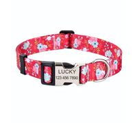Mihqy Personalized Dog Collars, Customized Dog Collar with Name and Phone Number, Multiple Patterns & 4 Sizes Floral Geometry Dog Collar for Puppy Small Medium Large Dogs(Red Floral,L)