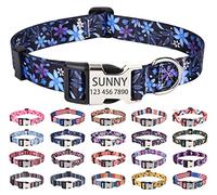 Mihqy Personalized Dog Collars, Customized Dog Collar with Name and Phone Number, Multiple Patterns & 4 Sizes Floral Geometry Dog Collar for Puppy Small Medium Large Dogs(Blue Floral,M)