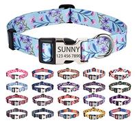 Mihqy Personalized Dog Collars, Customized Dog Collar with Name and Phone Number, Multiple Patterns & 4 Sizes Floral Geometry Dog Collar for Puppy Small Medium Large Dogs(Purple Pink Floral,S)