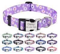 Mihqy Personalized Dog Collars, Customized Dog Collar with Name and Phone Number, Multiple Patterns & 4 Sizes Floral Geometry Dog Collar for Puppy Small Medium Large Dogs(Purple Daisy,L)