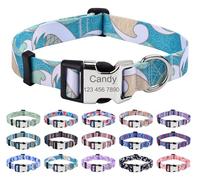 Mihqy Personalized Dog Collars, Customized Dog Collar with Name and Phone Number, Multiple Patterns & 4 Sizes Floral Geometry Dog Collar for Puppy Small Medium Large Dogs(Sea Wave,L)
