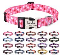 Mihqy Personalized Dog Collars, Customized Dog Collar with Name and Phone Number, Multiple Patterns & 4 Sizes Floral Geometry Dog Collar for Puppy Small Medium Large Dogs(Pink Heart,M)