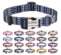 Mihqy Personalized Dog Collars, Customized Dog Collar with Name and Phone Number, Multiple Patterns & 4 Sizes Floral Geometry Dog Collar for Puppy Small Medium Large Dogs(Bohemia Blue,S)