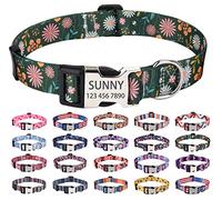 Mihqy Personalized Dog Collars, Customized Dog Collar with Name and Phone Number, Multiple Patterns & 4 Sizes Floral Geometry Dog Collar for Puppy Small Medium Large Dogs(Green Floral,M)