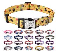 Mihqy Personalized Dog Collars, Customized Dog Collar with Name and Phone Number, Multiple Patterns & 4 Sizes Floral Geometry Dog Collar for Puppy Small Medium Large Dogs(Bee,XS)