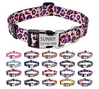 Mihqy Personalized Dog Collars, Customized Dog Collar with Name and Phone Number, Multiple Patterns & 4 Sizes Floral Geometry Dog Collar for Puppy Small Medium Large Dogs(Pink Leopard,L)