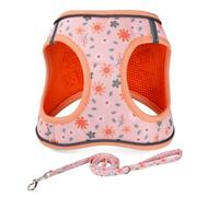 Mihqy Step in Dog Harness and Leash Set, Breathable Mesh, Orange Floral,XS | Reflective, Adjustable No Pull Harnesses for Small Dogs Puppy and Cats, Lightweight Vest Harnesses, Fashion Floral Design