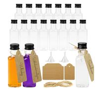 MIHURO 15 Pack 50ml Shot Bottles with Lids,Square Small Plastic Bottle with Hangtag Funnel,Reusable Mini Alcohol Bottles,Shot Bottle for Christmas,Hen Party,Wedding Party,Whiskey,Spirit Vodka