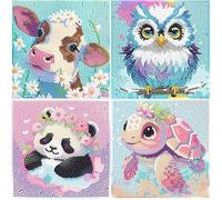 MIHURO 4 Pcs Diamond Art Kits, Animal Diamond Painting Kits,Crystal Dimond Art,Cute Cow Owl Panda Turtle Pattern 5D Gem Painting Kit,Full Drill Gem Crafts Sets for Girls Boys
