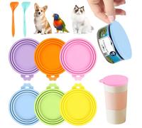 MIHURO 6 PCS Pet Silicone Food Can Lids,Dog Cat Tin lids 1 Fit 3 Standard Size,Pet Food Can Cover with 2 Spoons,6 Colors for Universal Dog Cat Puppy Canned Covers