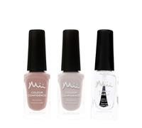 Mii Cosmetics Colour Confidence Nude Nail Polish Gift Set of 3 | Big Tease & Mostly Modest Nail Polish, Shine + Shield Top Coat | Fast-Drying, Super Shine & Hydrating | 9ml Each Bottle