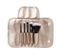 Mii Cosmetics Mini Makeup Brush Set | 5-Piece Travel Makeup Brushes with Silk-Soft Heads | Mini Brush Set for Base, Eyes, & Cheeks | Effortlessly Blend Liquid, Cream, or Powder | Vegan | Includes Case