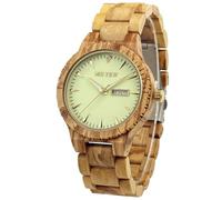 MII YEW Men's Wooden Watch Lightweight Analog Quartz Handmade Wood Watches Green Dial with Date, Beige