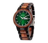 MII YEW Men's Wooden Watch Lightweight Analog Quartz Handmade Wood Watches Green Dial with Date (Green)