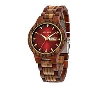 MII YEW Men's Wooden Watch Lightweight Analog Quartz Handmade Wood Watches with Date, red, fashion