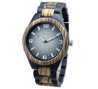 MII YEW Natural Mens Wood Watches Round Analog Quartz Casual Wooden Watch Gradient Gray Dial, Gradient Grey, Men-45MM, casual