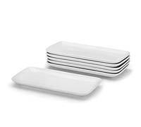 Miicol Rectangle Serving Platters Set of 6, White Serving Plates 23 cm | Small Ceramic Dinner Plates for Dessert 9 inch, Sushi, Side Dishes, Party