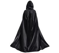 MiiDD Hooded Robe Cloak,Vampire Black Cape Satin,Unisex Hooded Cloak,Cape Robe Cloak Cosplay Vampire Witch Wizard Costumes Halloween Christmas for Kids Adult(Black,S)