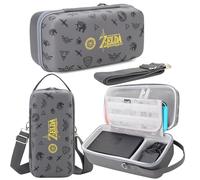 Miieomi Case for Nintendo Switch & Switch OLED - Integrated Stand - Large Switch Carry Case for Power Supply, Dock/Pro Controller, Games & Accessories - Grey, Hard Shell, With Shoulder Strap