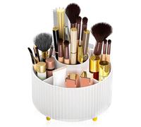 Miiepls Cosmetic Make Up Organiser, 360° Rotating Brush Organiser, Eyeshadow Brush, Lipstick Case, Storage Cosmetic Organiser for Room Decor, Dressing Table, Bedroom, Bathroom (White)
