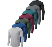 miijoory Long Sleeve T Shirts for Men Breathabal Quick Dry Performance Sports Gym Tops UV Sun Protection Tee Shirts for Workout Running 7 Pack (XL,Black,Blue,Dark Grey,Light Gray,Red,Army Green,Teal)