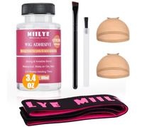 MIILYE Clear Wig Glue Pack, 100ml/3.4OZ Waterproof Invisible Toupee Hair Bonding Adhesive, Strong Hold Acrylic for Front Lace, With Melting Band, Brush and Caps