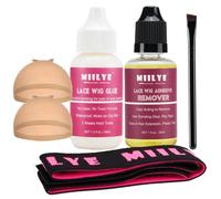 MIILYE Wig Glue for Front Lace Wigs and Remover Set, Invisible Waterproof Bonding Glue + Solvent + Lace Melting Band + Application Brush