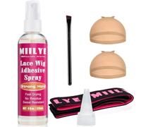 MIILYE Wig Glue Spray for Front Lace Wig 4oz/ 120ml, Daily Melting Spray for Lace Wigs, Wig Melting Spray, Strong Hold Lace Bond Spray, Temporary Wig Glue Spray Lace Melting kit with Wrap Headband