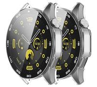 Miimall 2-Pack Case Compatible with Huawei Watch GT4 46mm, Hard PC Bumper Cover with HD Tempered Glass Screen Protector, Slim Cover with Scale, Full Protection Case for Huawei GT 4 46mm-Clear+Clear