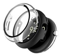 Miimall 2-Pack Screen Protector Case for Google Pixel Watch 3/2/1 41mm, Hard PC Cover with HD Tempered Glass Film, Shockproof Anti-Scratch Full Protective Case for Pixel Watch 3 41mm-Black+Clear