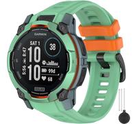 Miimall 22mm Strap Compatible with Garmin Instinct 3 45mm AMOLED/Solar/Solar Tactical Edition, Breathable Soft Silicone Band, Adjustable Replacement Strap for Garmin Instinct 3 45mm-Green Orange