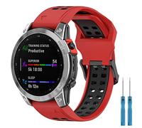 Miimall 26mm Silicone Band for Garmin Fenix 7X/6X/5X, 7X Solar/ 7X Sapphire /6X Pro/6X Sapphire/5X Sapphire/5X Plus/Fenix 3/3 HR, Replacement Sports Strap for Descent MK1/MK2/MK2i -Red+Black