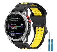 Miimall 26mm Silicone Band for Garmin Fenix 7X/6X/5X, 7X Solar/ 7X Sapphire /6X Pro/6X Sapphire/5X Sapphire/5X Plus/Fenix 3/3 HR, Replacement Sports Strap for Descent MK1/MK2/MK2i -Black+Yellow