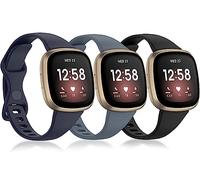 Miimall 3-Pack Silicone Wristband for Fitbit Versa 4/Versa 3/Sense, Sports Watch Band - Black Blue