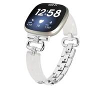 Miimall Alloy Resin Strap for Fitbit Versa 4/Versa 3/Fitbit Sense 2/Sense Band, Bling Rhinestone Wristband, No Gap Metal Band for Fitbit Versa 4, Adjustable Replacement Strap for Women Girl-Silver