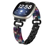 Miimall Alloy Resin Strap for Fitbit Versa 4/Versa 3/Fitbit Sense 2/Sense Band, Bling Rhinestone Wristband, No Gap Metal Band for Fitbit Versa 4, Adjustable Replacement Strap for Women Girl-Black