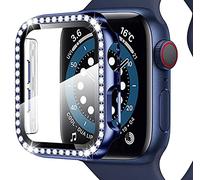 Miimall Bling Case Compatible for Apple Watch SE Series 6/5/4 40mm, PC Case with Tempered Glass Screen Protector&Crystal Diamonds, Ultra-Thin Full Protective Woman Cover for iWatch 40mm-Blue