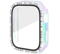 Miimall Bling Case Compatible for Apple Watch SE Series 6/5/4 40mm, PC Case with Tempered Glass Screen Protector&Crystal Diamonds, Ultra-Thin Full Protective Woman Cover for iWatch 40mm-Rainbow