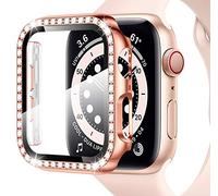 Miimall Bling Case Compatible for Apple Watch SE Series 6/5/4 44mm, PC Case with Tempered Glass Screen Protector&Crystal Diamonds, Ultra-Thin Full Protective Woman Cover for iWatch 44mm-Rosegold
